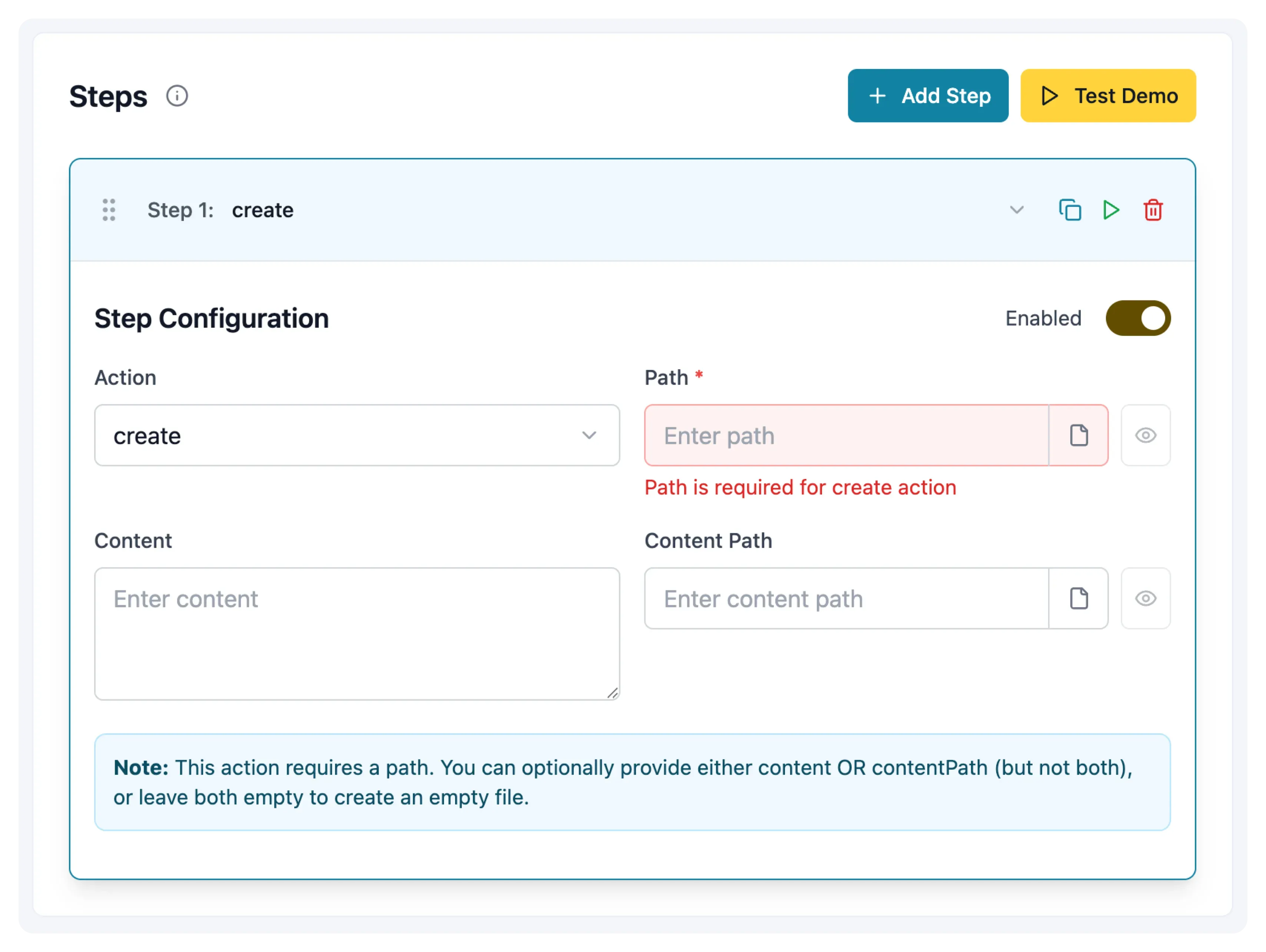 Adding your first step within the Act Editor