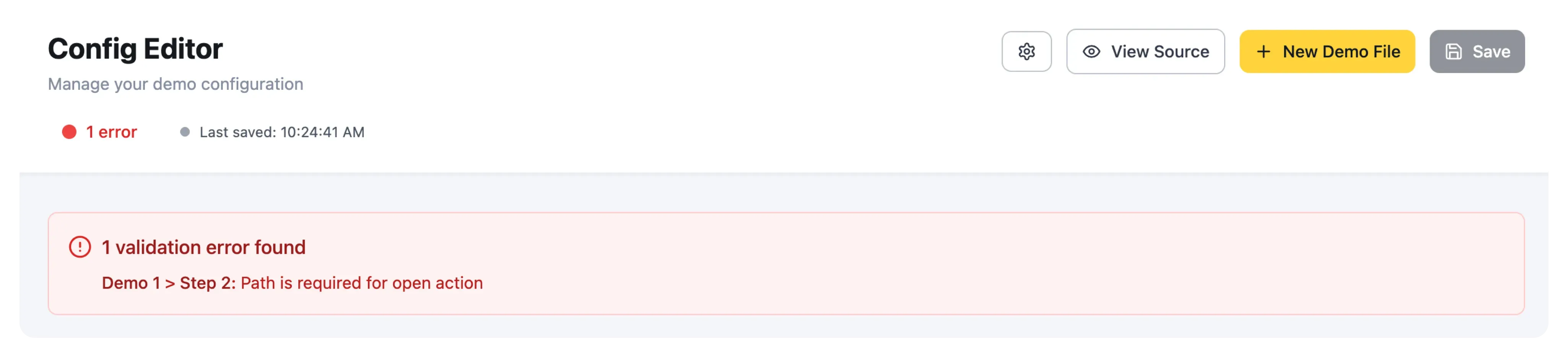 Validation status in the Act Editor